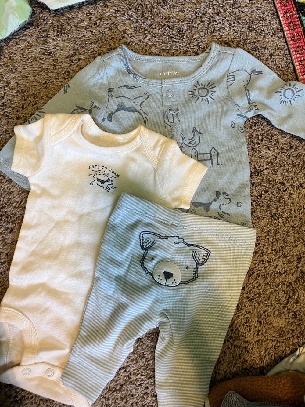 Carter's Blue & White Baby One-Piece and Pant Set with Animal Prints